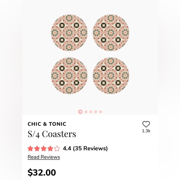 NWT 4-Piece CHIC & TONIC S/4 Moroccan Inspired, Round, Stoneware Coasters Set - Picture 5 of 7